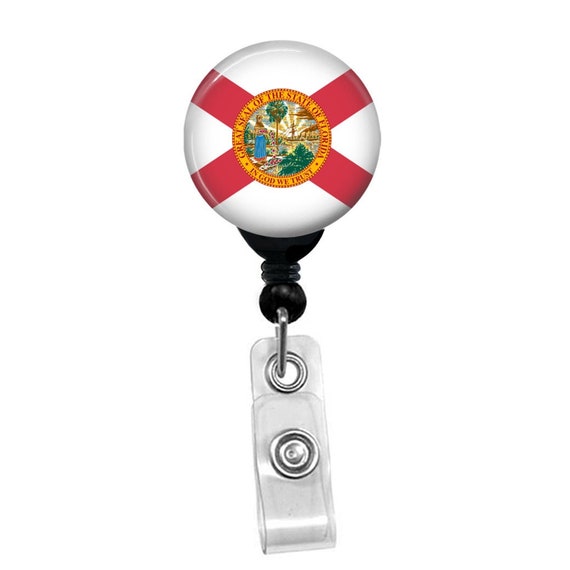 Florida State Flag Badge Reel – Retractable ID Card Holder – Nurse Teacher Lanyard Clip – Custom Patriotic Gift – USA Badge Accessory