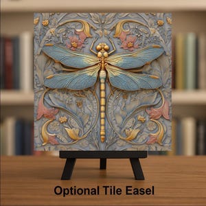 Azulejo de cerámica con diseño simbólico de libélula para pared, estilo Art Nouveau, regalo inspirado en la naturaleza, decoración para amantes de las libélulas. imagen 3