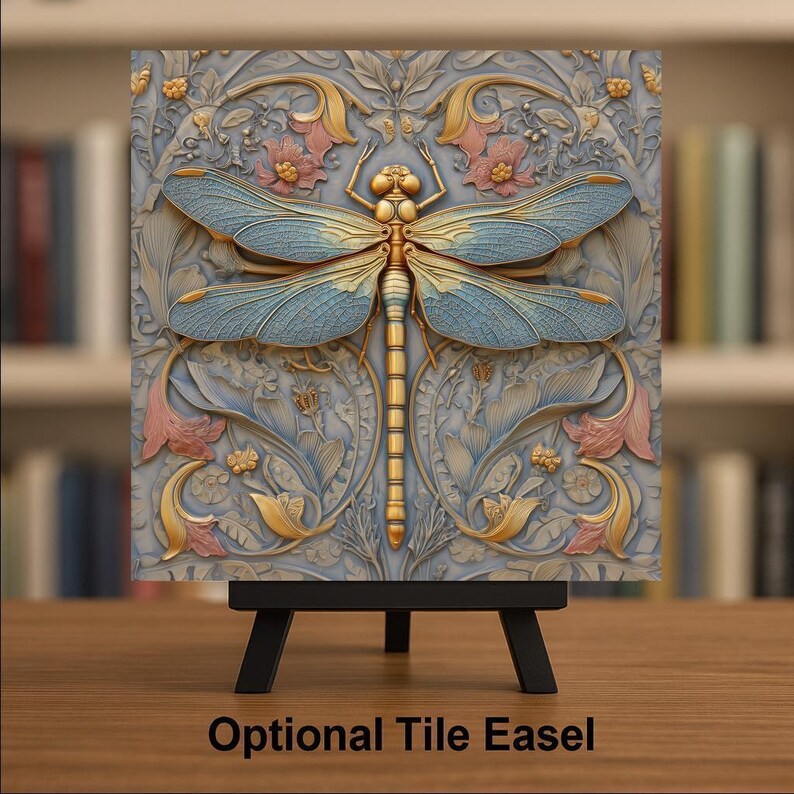 Azulejo de cerámica con diseño simbólico de libélula para pared, estilo Art Nouveau, regalo inspirado en la naturaleza, decoración para amantes de las libélulas. imagen 3