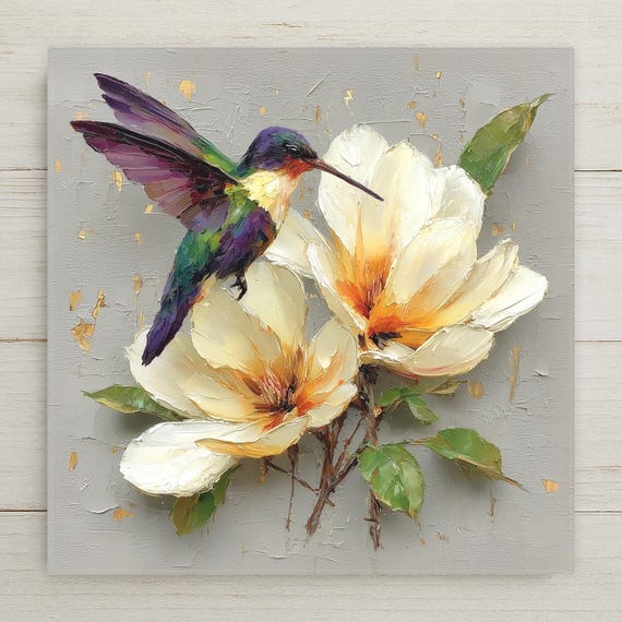 Hummingbird Magnolia Wall Art Ceramic Tile Fine Art Painting Style Bird Lover Gift Birdwatcher Botanical Nature Decor Art Gift for Her