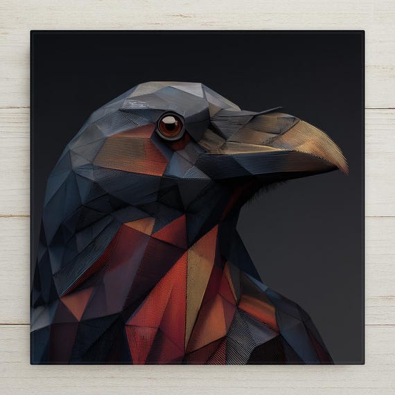 Geometric Raven Crow Wall Art Ceramic Tile Stained Glass Style Dark Gothic Bird Decor Modern Animal Artwork Gift