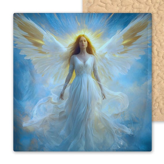 Ceramic Angel Tile: Christian Wall Art, Abstract Religious Decor, Spiritual Gift for Easter & Christmas