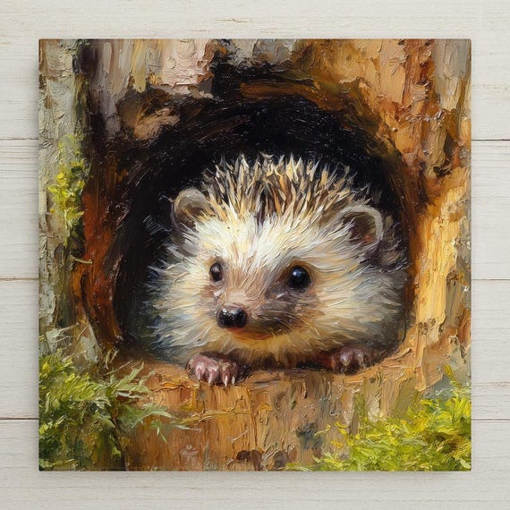 Hedgehog Ceramic Tile Wall Art – Woodland Home Decor, Stained Glass Style Forest Animal Wall Decor, Nature Lover Gift, Rustic Wall Art