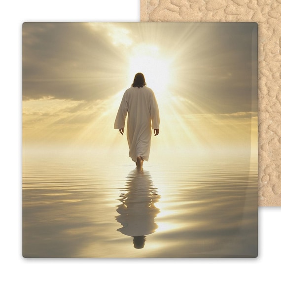 Jesus Walking on Water Ceramic Tile Art Spiritual Christian Decor Faith Wall Art Religious Gift Easter Inspirational Christian Home Decor