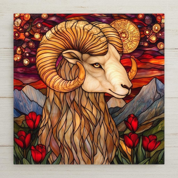 Aries Wall Art Ceramic Tile Zodiac Gift Aries Birthday Decor Ram Zodiac Tile Art
