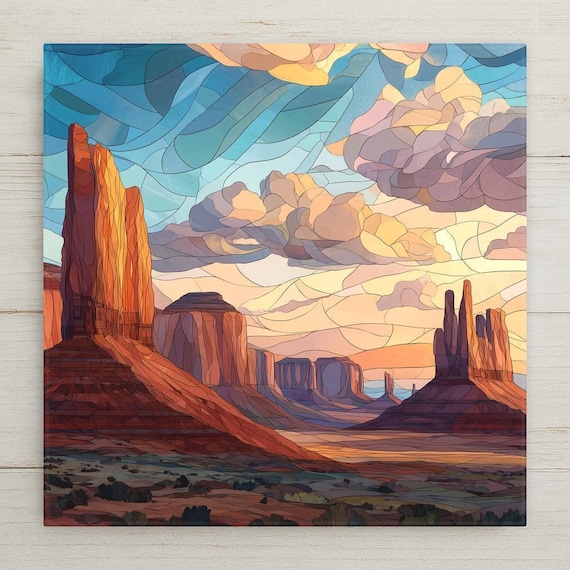 Monument Valley Ceramic Tile Wall Art – Southwest Desert Landscape, Utah Arizona Scenic Canyon Decor, Mosaic Style Nature Art