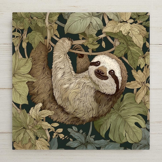 Sloth Ceramic Tile Art: Whimsical Jungle Wall Decor - Bellingham