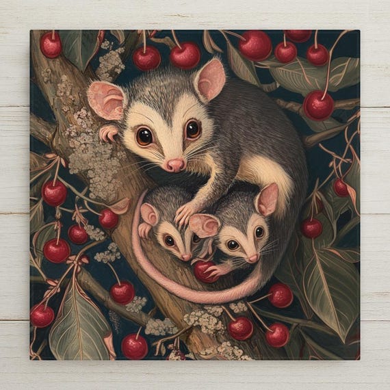 Art Nouveau Opossum Ceramic Tile: Woodland Wildlife Decor