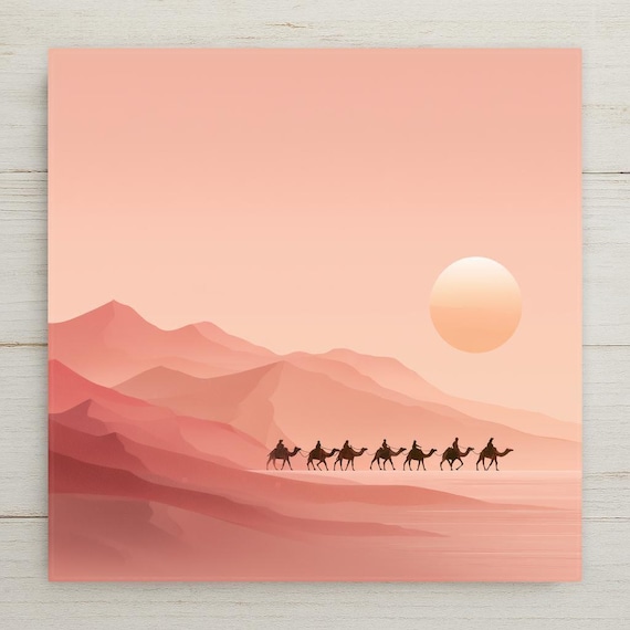 Desert Camel Ceramic Tile Art: Minimalist Boho Wall Decor