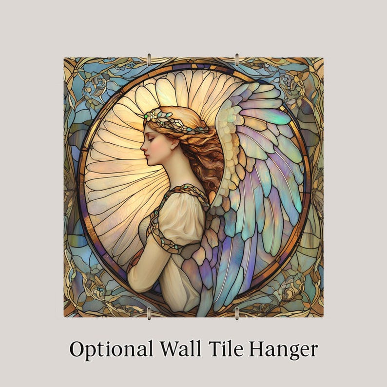 Guardian Angel Wall Art Ceramic Tile Stained Glass Style Memorial Sympathy Religious Spiritual Gift Decor image 4