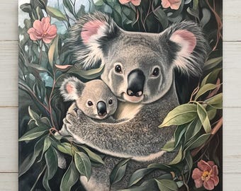 Koala Wall Art Ceramic Tile Mother Baby Gift Wildlife Lover Gift Australia Animal Nursery Decor Tile