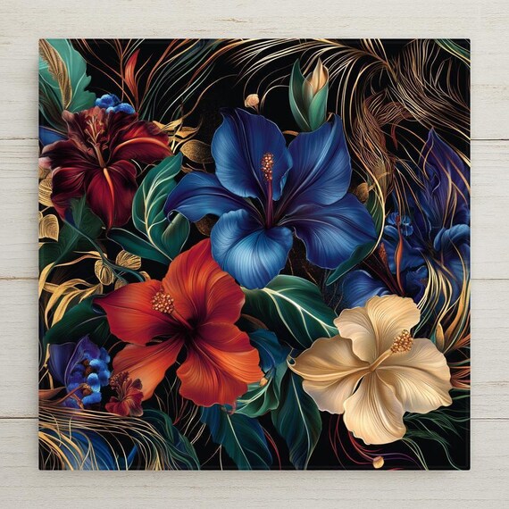 Baroque Floral Ceramic Tile: Art Nouveau Botanical Wall Decor