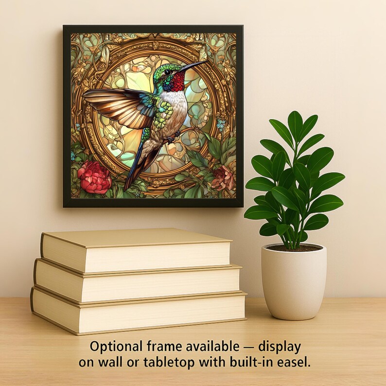 Hummingbird Wall Art Ceramic Tile Art Nouveau Floral Gift Bird Lover Vintage Botanical Art Tile image 2