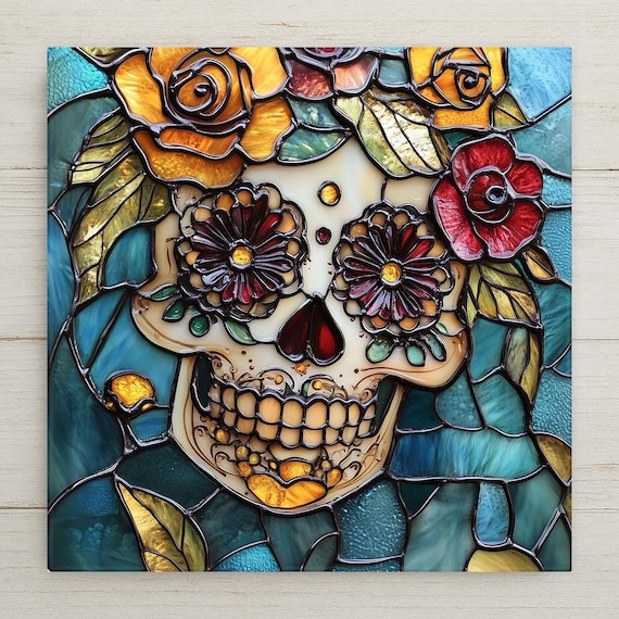 Sugar Skull Wall Art Ceramic Tile Day of the Dead Gift Mexican Decor Dia de los Muertos Art Cultural Gift Tile