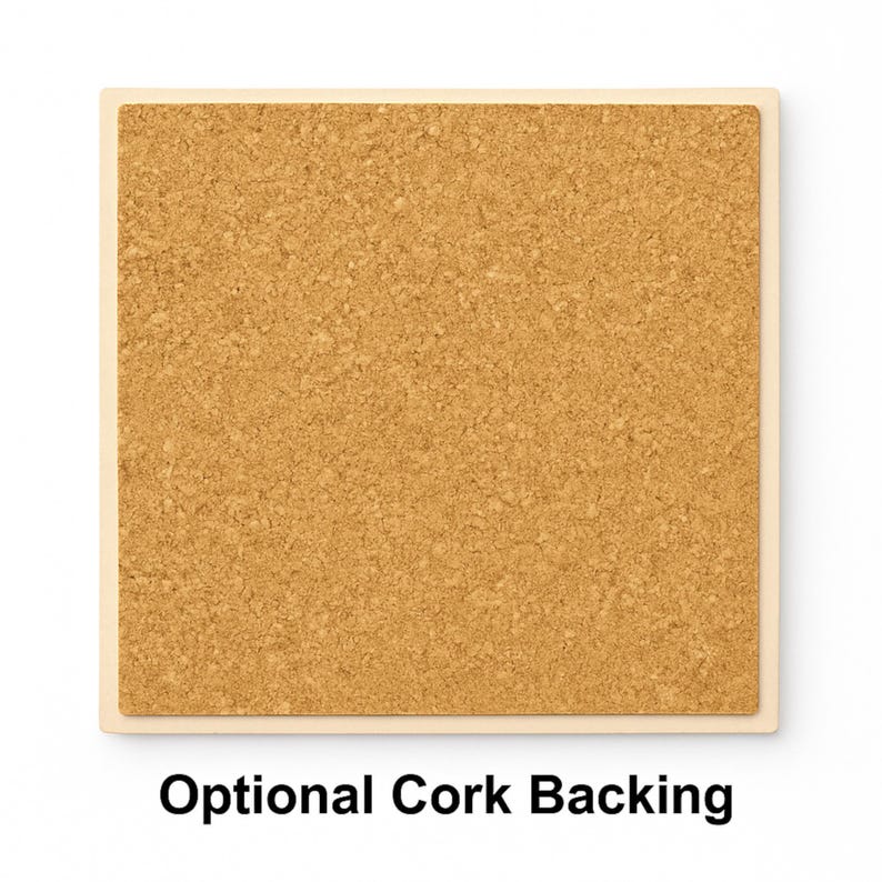 Optional cork backing for ceramic art tiles, adds protection and non-slip surface for wall art or décor.