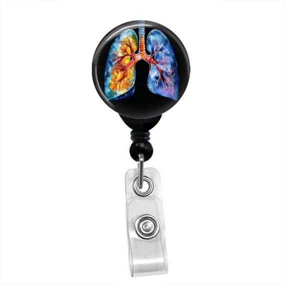 Watercolor Lungs Badge Reel – Human Lungs Nurse ID Holder – Respiratory Therapist Gift – Retractable Medical Badge Clip – Pulmonology Art