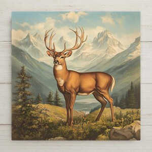 Rustic Deer Ceramic Tile: Audubon Style Cabin Decor, Hunter Gift
