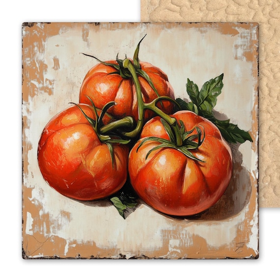 Rustic Ceramic Tile Art: Heirloom Tomatoes - Vintage Kitchen Decor, Farmhouse Backsplash, Country Garden Wall