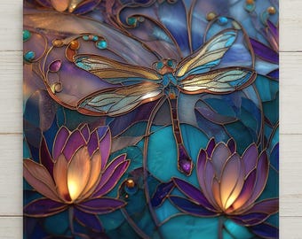 Dragonfly Lotus Wall Art Ceramic Tile Garden Gift Botanical Decor Dragonfly Lover Art Nature Gift Tile