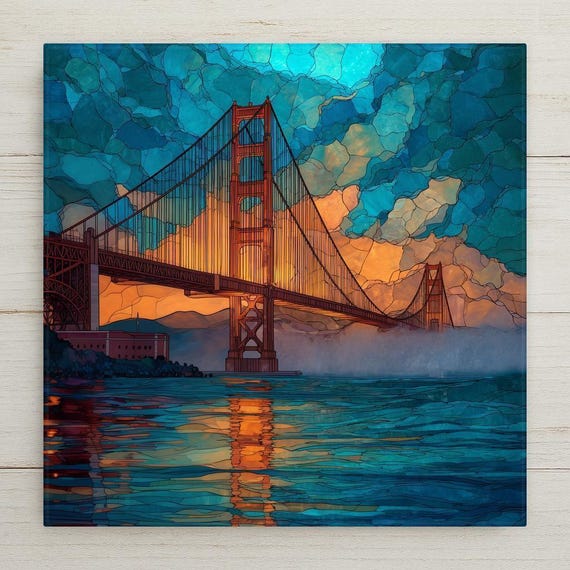 Golden Gate Bridge Wall Art Ceramic Tile San Francisco Gift California Landmark Decor Bay Area Art Gift Tile