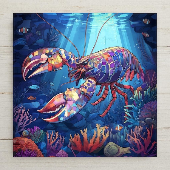 Vibrant Ceramic Lobster Tile Wall Art - Coastal Ocean Reef Decor - Nautical Beach Marine Life