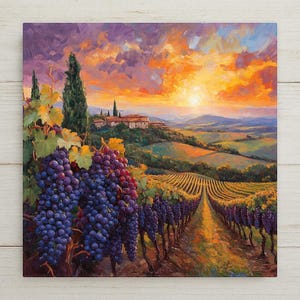 Tuscan Vineyard Wall Art Ceramic Tile Italy Gift Handcrafted Countryside Decor Wine Country Art Travel Gift Tile