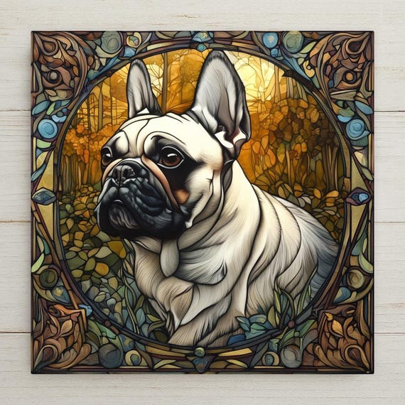 French Bulldog Wall Art Ceramic Tile – Frenchie Dog Decor Stained Glass Style Pet Lover Gift, French Bulldog Lover Wall Decor Home Decor