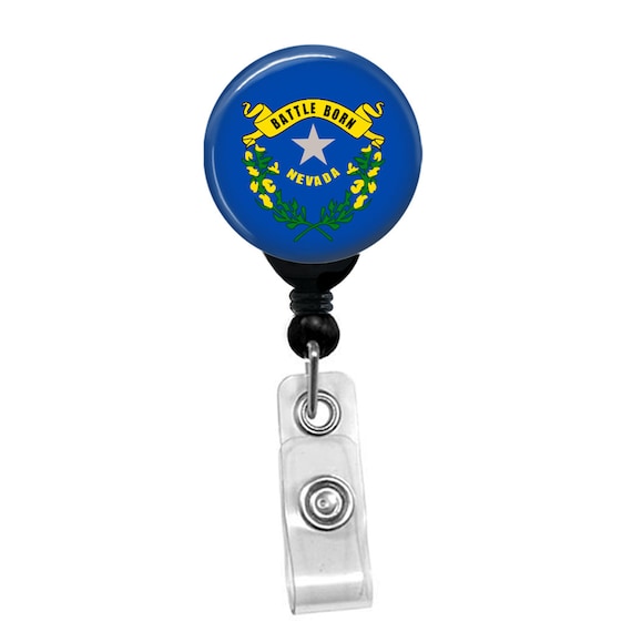 Nevada State Flag Badge Reel – Retractable ID Holder for Nurses, Teachers, Staff – Battle Born State Emblem Clip for Work or Gifts