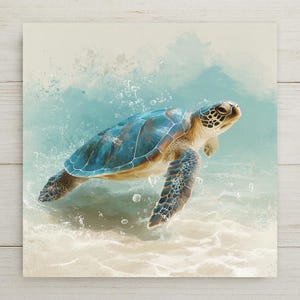 Sea Turtle Ceramic Tile Art: Coastal Ocean Wall Decor