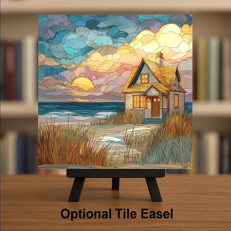 Coastal Cottage Wall Art Ceramic Tile Stained Glass Style Beach House ...