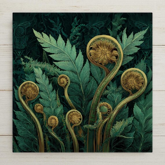 Fern Wall Art Ceramic Tile – Art Nouveau Botanical Decor, Emerald Green Woodland Home Decor