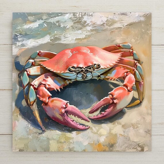 Coastal Crab Ceramic Tile: Nautical Beach House Decor, Marine Art