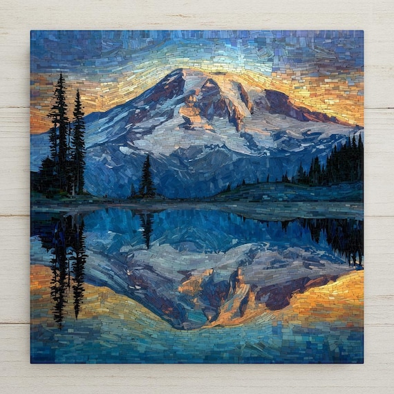 Mount Rainier Wall Art Ceramic Tile Washington Gift Alpine Reflection Decor PNW Mountain Art Nature Gift Tile