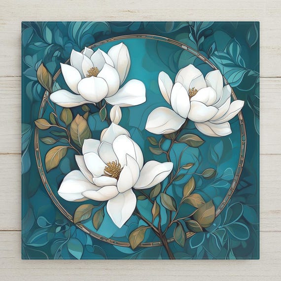 Magnolia Ceramic Tile Art: Art Nouveau Floral Decor