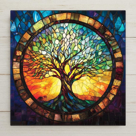 Tree of Life Ceramic Tile: William Morris Art Nouveau Stained Glass Look