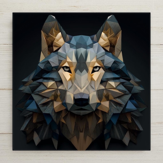 Geometric Wolf Ceramic Tile Wall Art | Stained Glass Style Modern Wilderness Decor | Nature Lover Gift