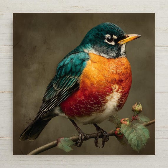 Robin Wall Art Ceramic Tile State Bird Gift Connecticut Michigan Wisconsin Birdwatcher Decor Place Identity