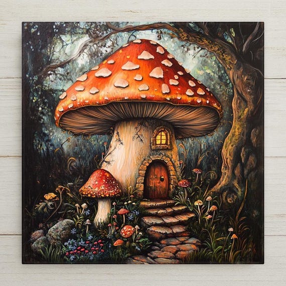 Enchanting Mushroom House Tile: Fairycore Ceramic Wall Art for Whimsical Woodland Decor