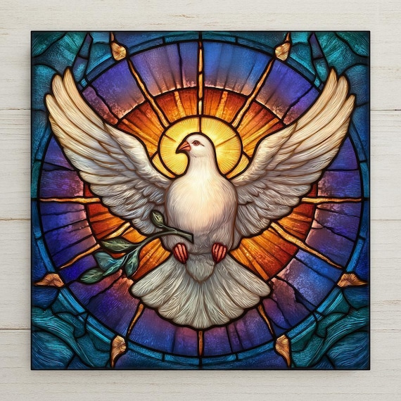 Peace Dove Ceramic Tile Wall Art - Stained Glass Style Spiritual Decor with Olive Branch Gift