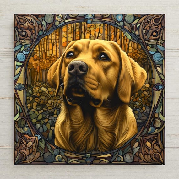 Art Nouveau Labrador Retriever Ceramic Tile - Mucha-Inspired Dog Wall Decor, Trivet, Coaster - Boho Gift