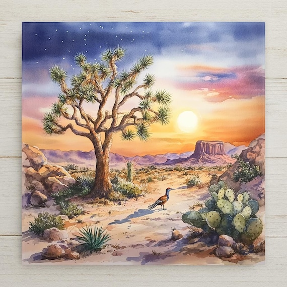 Joshua Tree Desert Ceramic Tile: Southwest Landscape Wall Art