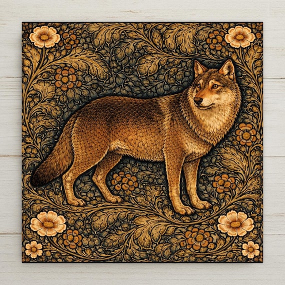Wolf Woodland Wall Art Ceramic Tile Rustic Cabin Decor Forest Animal Artwork Wildlife Home Decor Lodge Decor Nature Wall Art