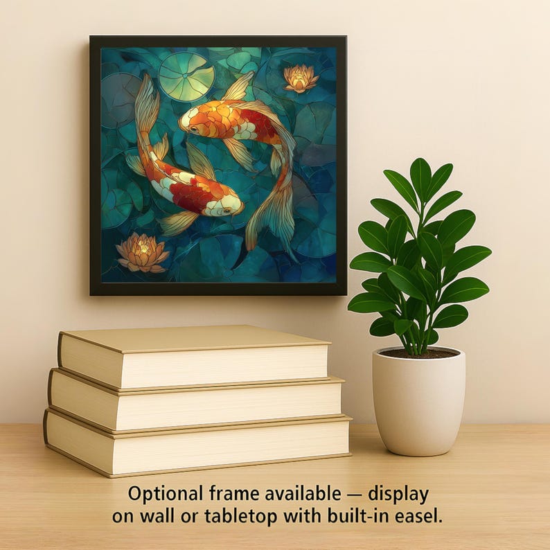 Koi Fish Wall Art Ceramic Tile – Zen Bathroom Decor – Feng Shui Yin Yang Koi – Japanese Pond Wall Decor – Spa Home Gift image 2