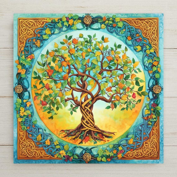 Celtic Tree of Life Ceramic Tile: Irish Pagan Altar Decor, Wiccan Coaster, Druid Symbol Wall Art