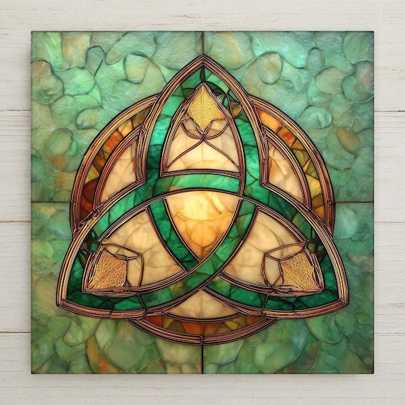 Celtic Trinity Knot Ceramic Tile Wall Art – Stained Glass Style Triquetra, Spiritual Wall Decor, Celtic Home Decor Gift