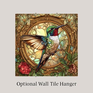Hummingbird Wall Art Ceramic Tile Art Nouveau Floral Gift Bird Lover Vintage Botanical Art Tile image 4