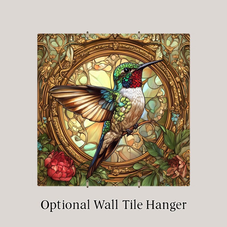 Hummingbird Wall Art Ceramic Tile Art Nouveau Floral Gift Bird Lover Vintage Botanical Art Tile image 4