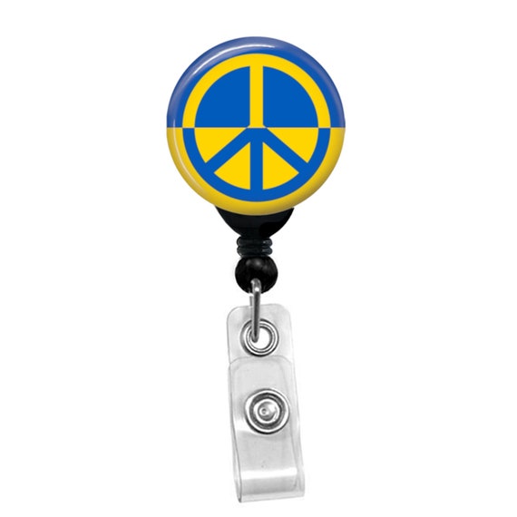 Ukraine Peace Badge Reel - Retractable ID Holder with Blue Yellow Peace Symbol - Support Ukraine Clip for Nurses, Teachers, Staff