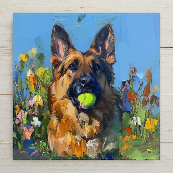German Shepherd Wall Art Ceramic Tile – Let’s Play Fetch – German Shepherd Gift – Dog Lover Wall Decor – German Shepherd Decor