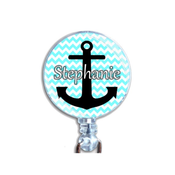 Personalized Custom Badge Reel ID Retractable Card Holder Cross Navy Ship Anchor With Blue Chevrons Just Add Name